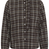 30515583_190912_100 Saint Tropez UllySZ Shirt in Chocolate Brown met ruitpatroon, opstaande rucheskraag en geplooide details langs de knoopsluiting.