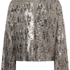Saint Tropez UltreaSZ damesblouse in Gun Metal met zilvergrijze pailletten, ronde hals en lange mouwen.