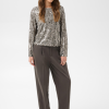 Saint Tropez UltreaSZ damesblouse in Gun Metal met zilvergrijze pailletten, ronde hals en lange mouwen.