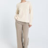 Freequent FQNANNI-PANTS in Desert Taupe Melange met hoge taille, rechte pijpen, steekzakken en rits- en knoopsluiting