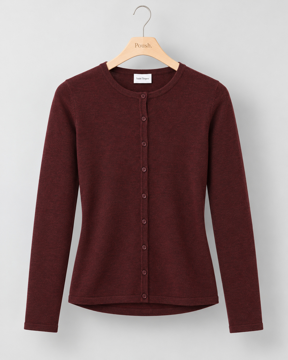 Saint Tropez MilaSZ R-Neck Cdigan in Winetasting melange. Fijngebreid vest met een klassieke pasvorm, ronde hals en lange mouwen. Bestseller basis vest.
