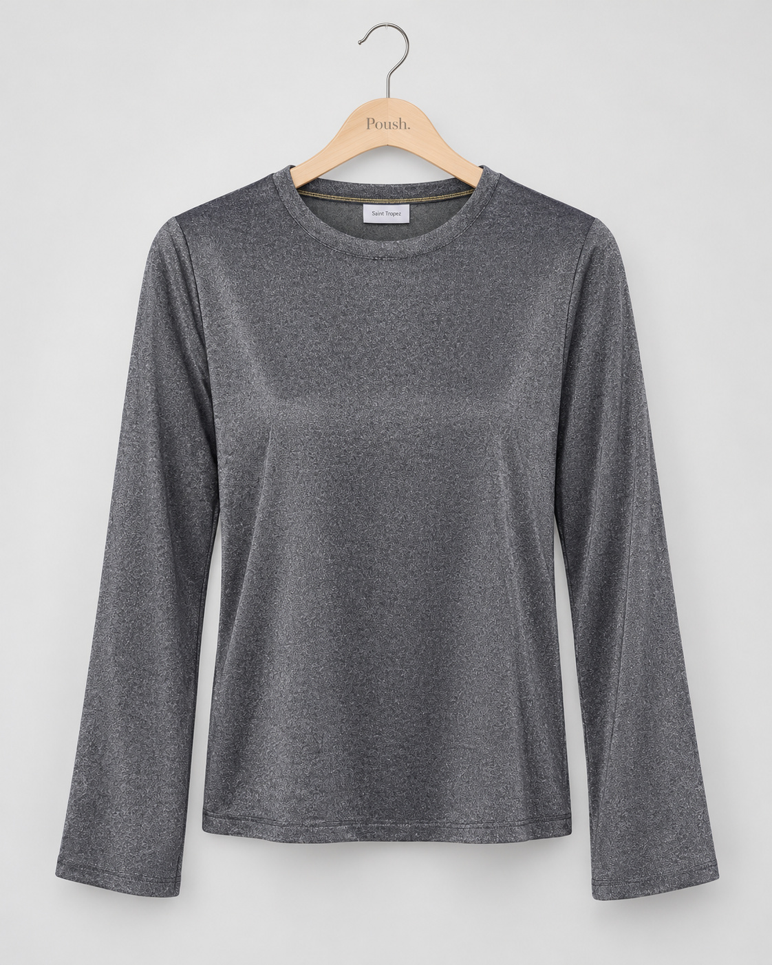 Saint Tropez HagaSZ LS Blouse in Night Sky met ronde hals, lange uitlopende mouwen en een zilverachtige metallic glans.