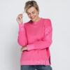 ZHRILL ZHOLEA roze dames-sweatshirt met ronde hals, verlaagde schoudernaden, zijsplitten en geribde boorden.