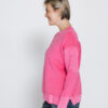 ZHRILL ZHOLEA roze dames-sweatshirt met ronde hals, verlaagde schoudernaden, zijsplitten en geribde boorden.
