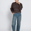 ZHRILL ZHTERA donkerbruin cropped sweatshirt met camouflageprint, ronde hals en elastische boorden.