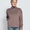 ZS546-T3280-248-1-29 ZHRILL ZHLIV taupekleurig dames-sweatshirt met hoge opstaande kraag, lange mouwen en elastische ribboorden.